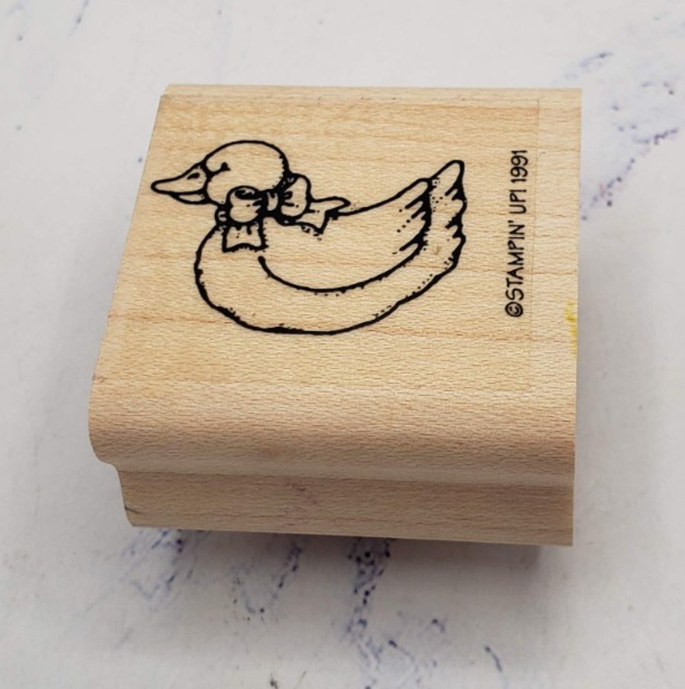 Duck With Bow Farm Bird Easter Basket Stampin Up! 1991 Wood Mounted Rubber Stamp